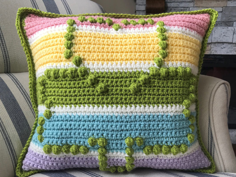 Bobble Shamrock Crochet Pillow