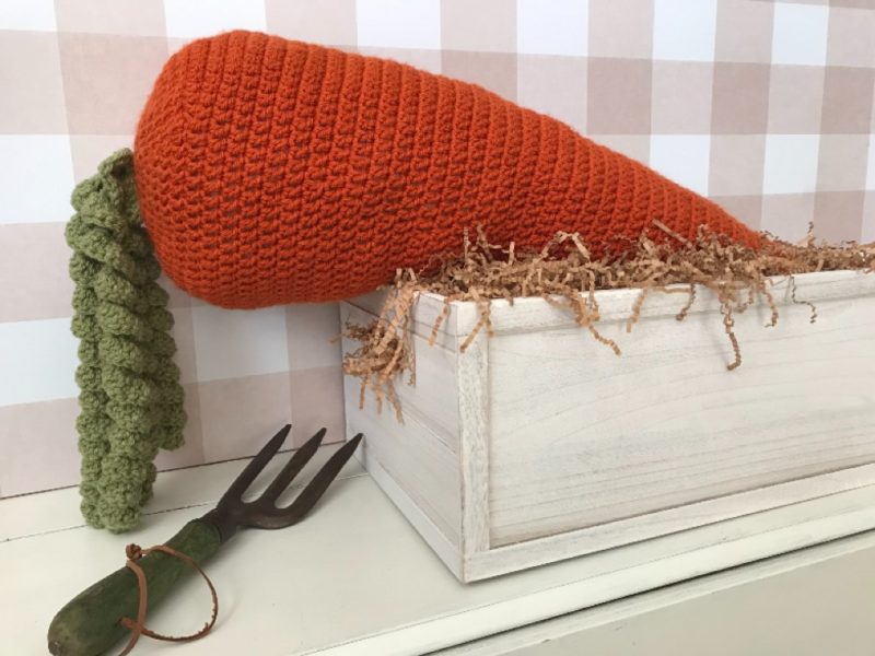 extra-large crochet carrot made in the round with double crochet stitches